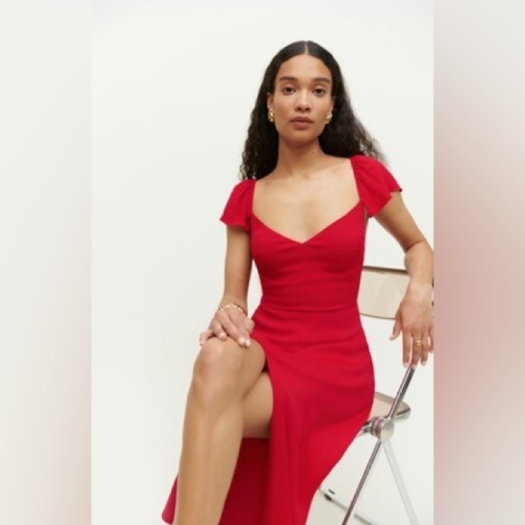 Reformation Dresses & Skirts - NEW Reformation Baxley Midi Dress in Cherry Red | size 4